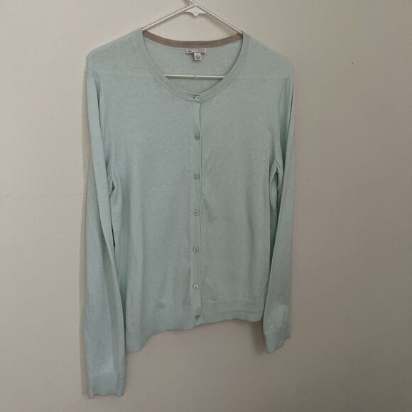 GAP Vintage Silk Cotton Pointelle Long Sleeve Cardigan, Robin’s Egg Blue- L - Picture 2 of 8